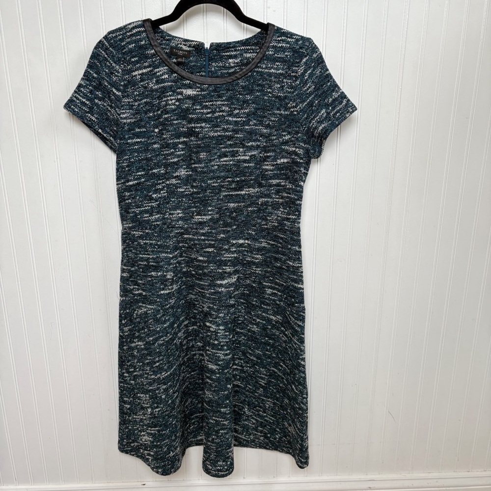 Talbots Teal & Black Tweed Short Sleeve Fit N Flare Dress Women’s Size 10P NEW